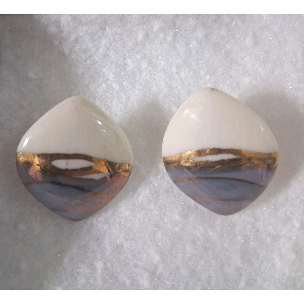 Abstract Pierced Earrings Ceramic Gild Accent